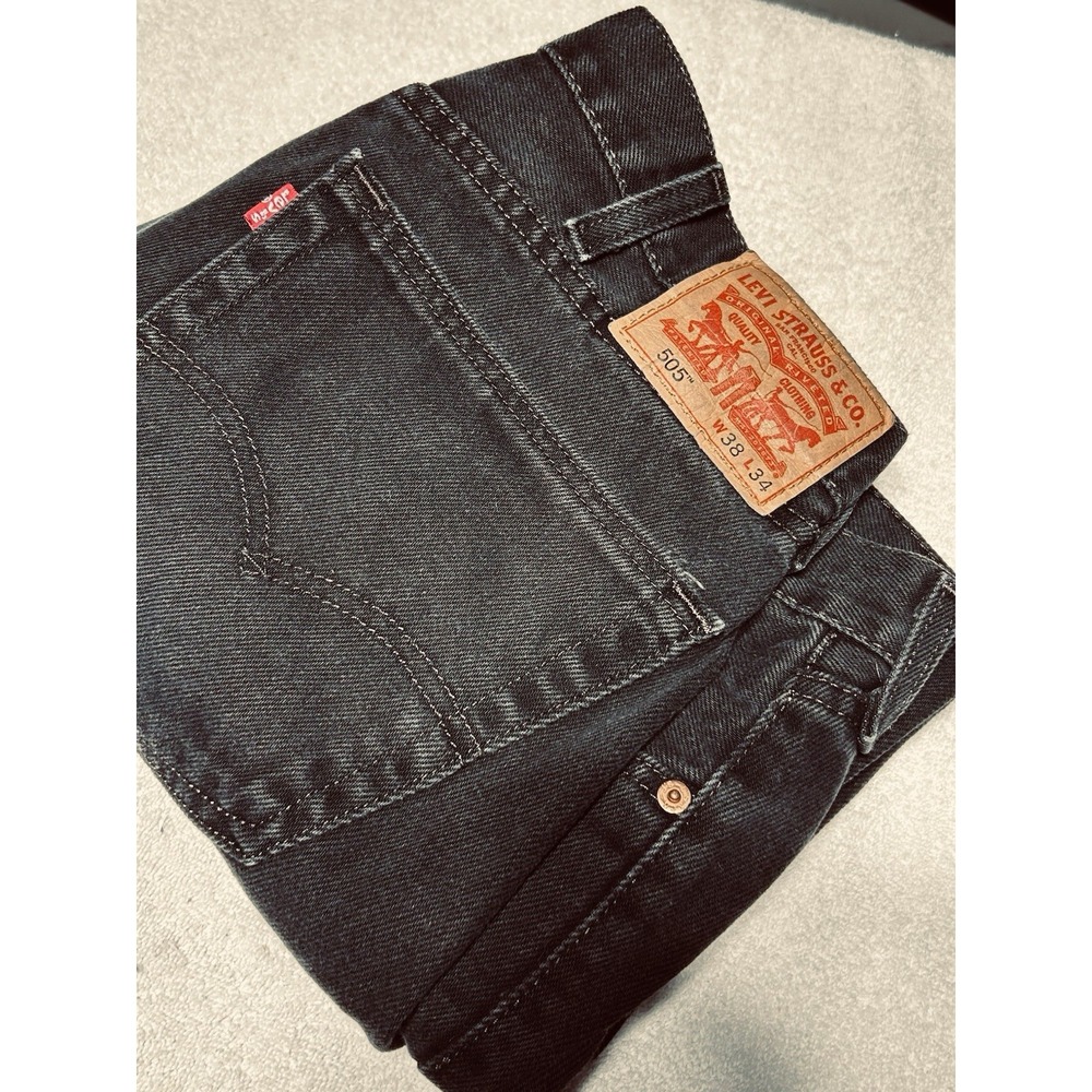 Levi's 505 Regular Fit Straight Leg Black Jeans Men's 38x34 Broken-In